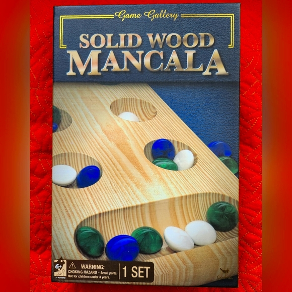 WE Games Folding Mancala Board Game - Solid Dark Stained Wood With Colorful Glass Stones